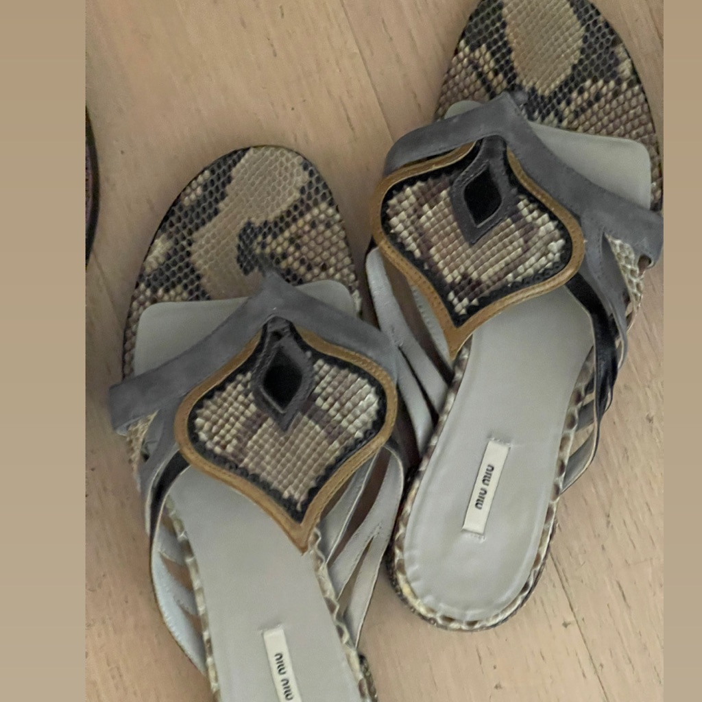 Miu Miu Lizard, Leather And Suede Sandals Sz 39